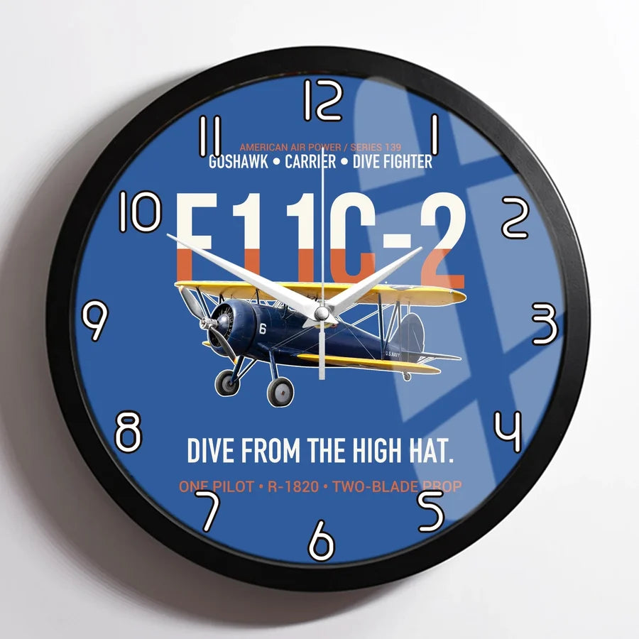 F11C-2 Goshawk Dive from the High Hat design on blue framed wall clock