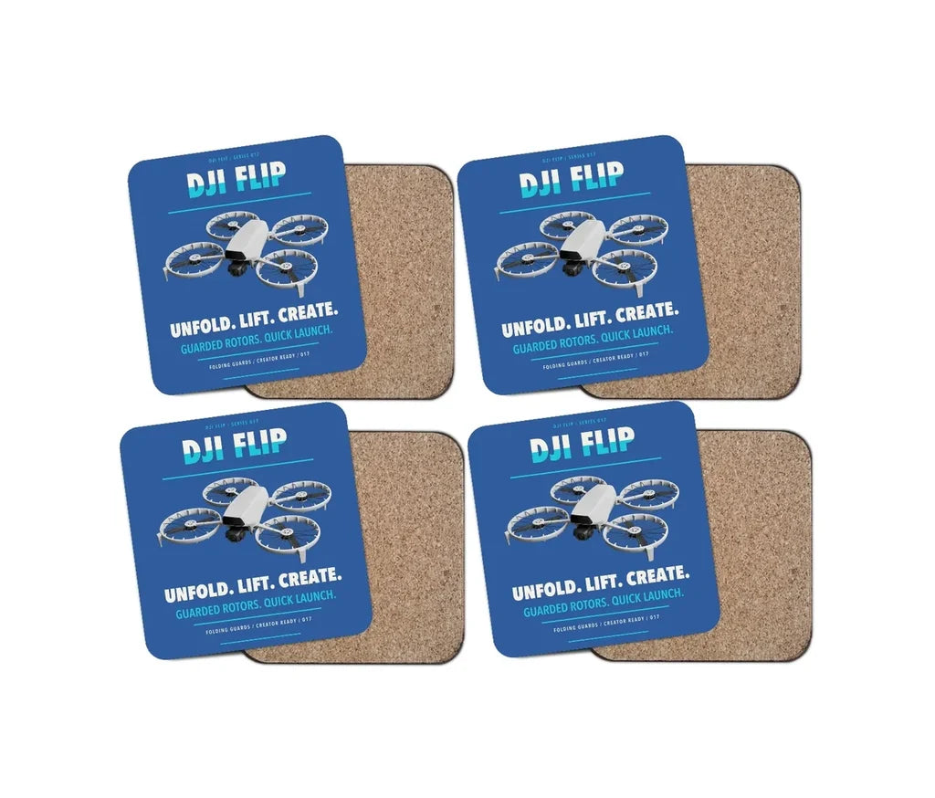 DJI Flip design on blue 4 pieces set coaster