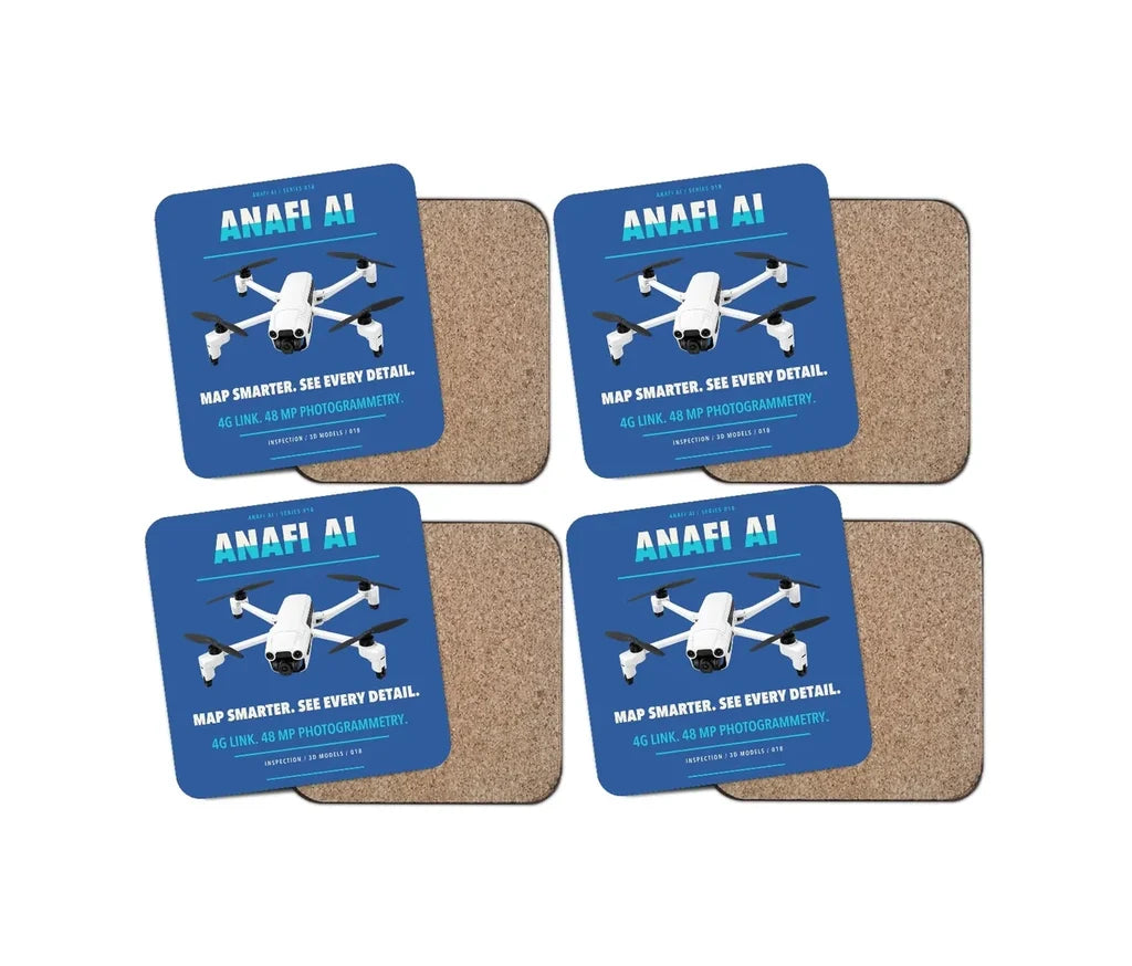 Parrot ANAFI Ai design on blue 4 pieces set coaster
