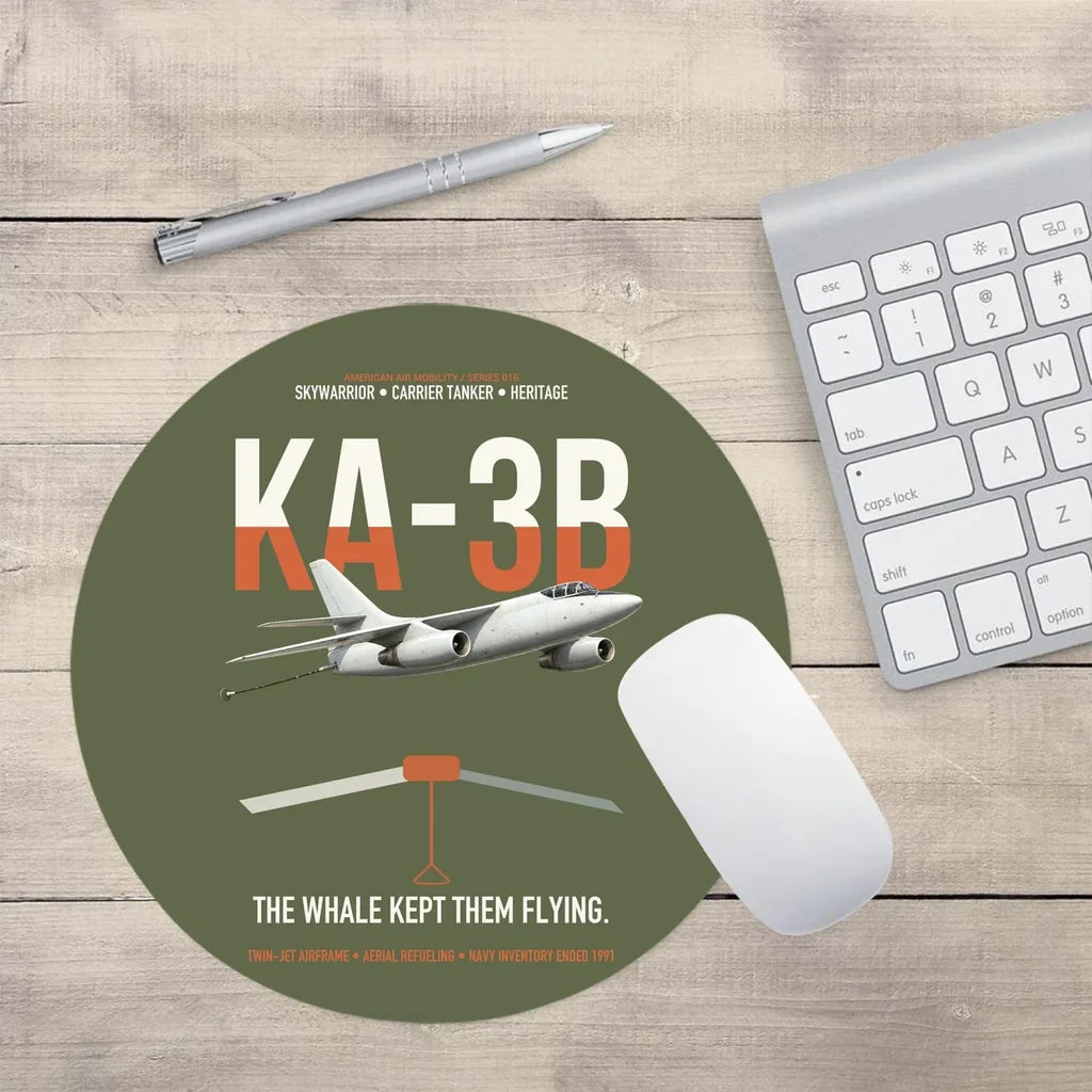 KA-3B Skywarrior design on green army round mouse pad