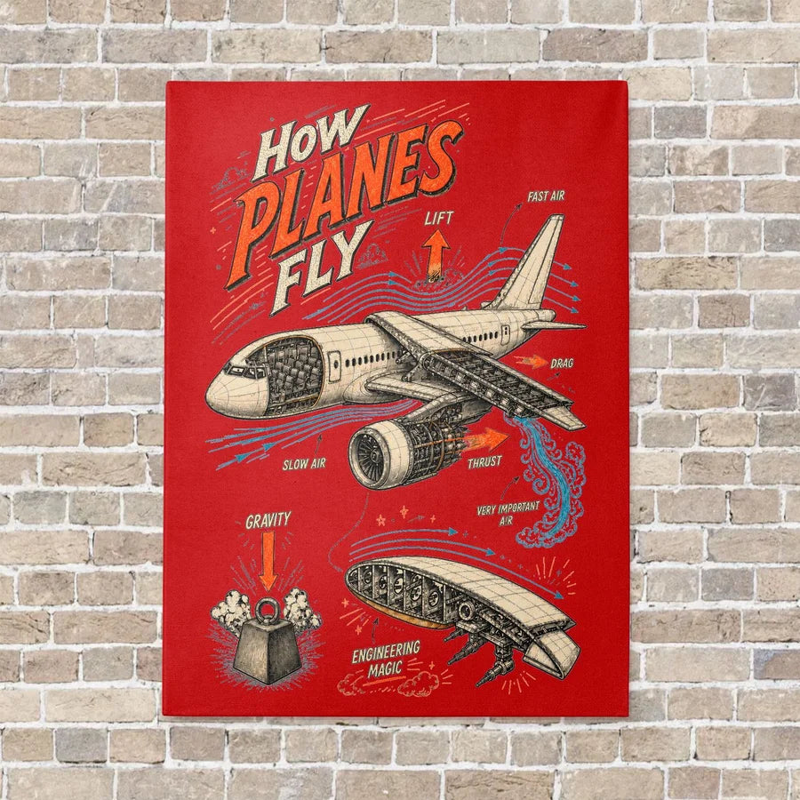 How Planes Fly V2 vertical canvas print - no frame - red background