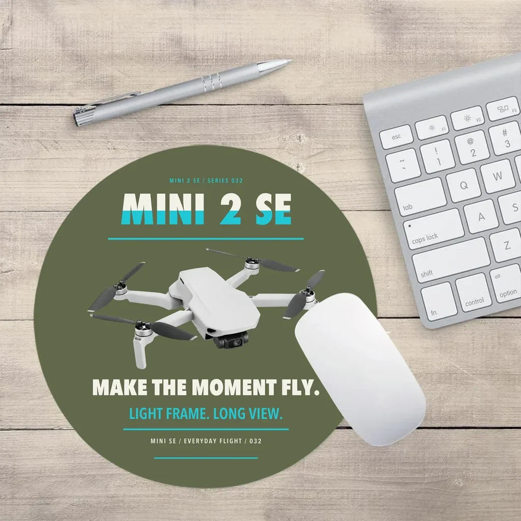 DJI Mini 2 SE design on green army round mouse pad