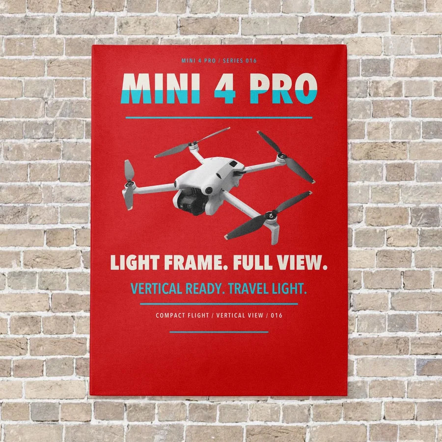DJI Mini 4 Pro vertical canvas print - no frame - red background