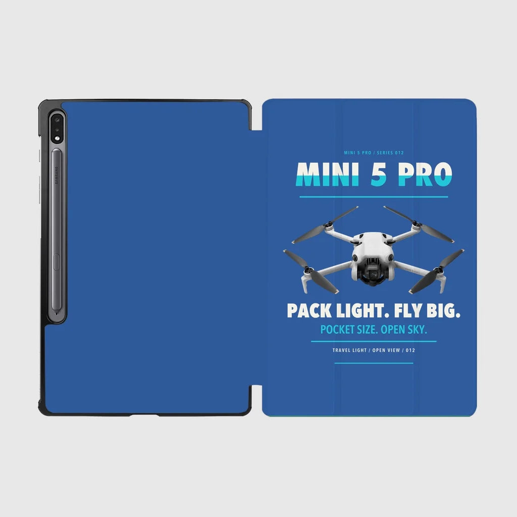 DJI Mini 5 Pro design on blue samsung tablet tablet case