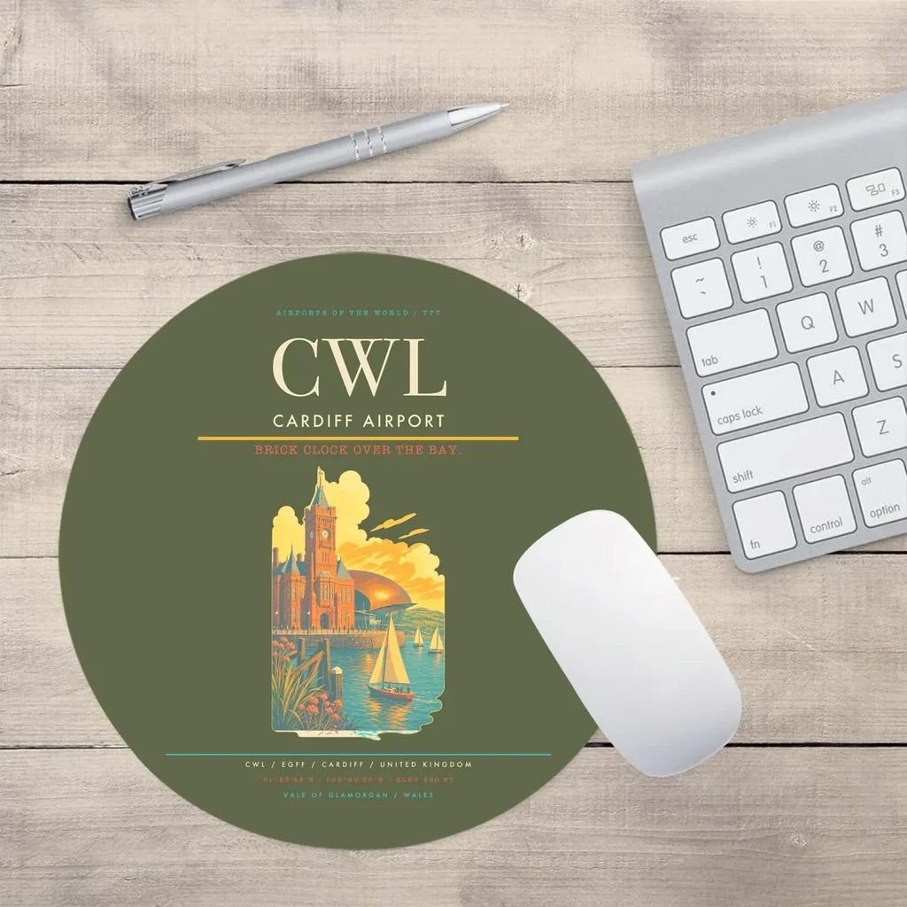 Cardiff Airport (CWL) design on green army round mouse pad