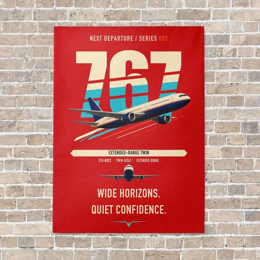 Boeing 767-300ER vertical canvas print - no frame - red background