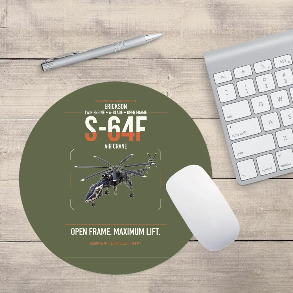 Erickson S-64F Air Crane design on green army round mouse pad
