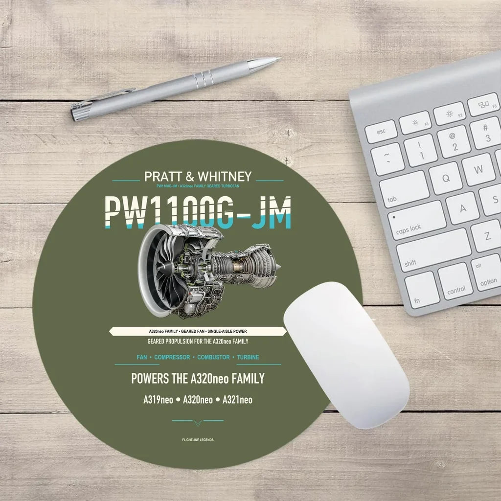 PW1100G-JM design on green army round mouse pad