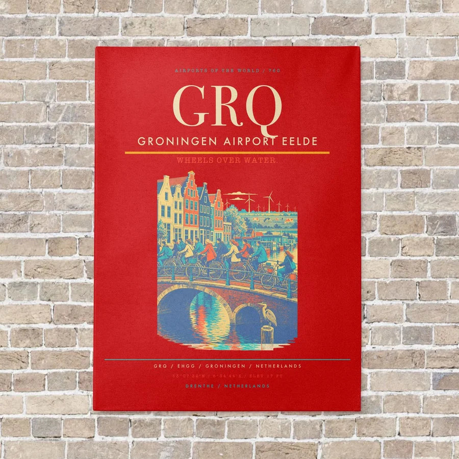 Groningen Airport Eelde GRQ vertical canvas print - no frame - red background