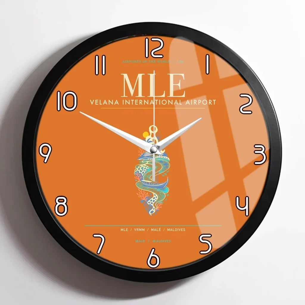 Velana International Airport Male MLE - Atoll Dhoni Current Wall-Clock Framed - Orange