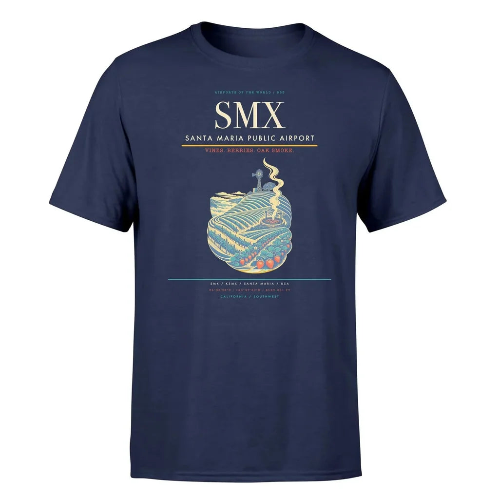 Santa Maria Public Airport (SMX) T-Shirt single-side front print in Navy Blue | santa-maria-public-airport-smx-double-side-t-shirt