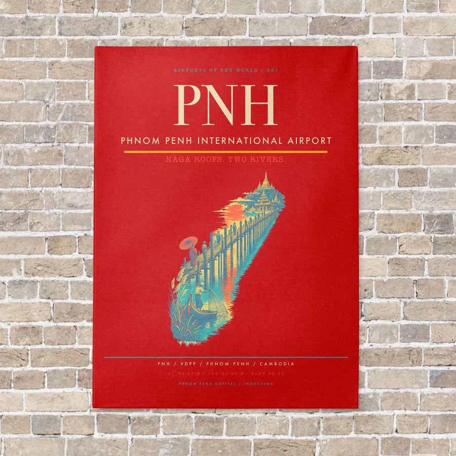 Phnom Penh International Airport PNH vertical canvas print - no frame - red background