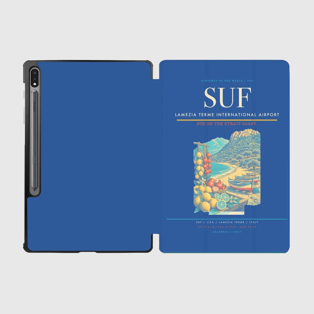 Lamezia Terme International Airport (SUF) design on blue samsung tablet tablet case