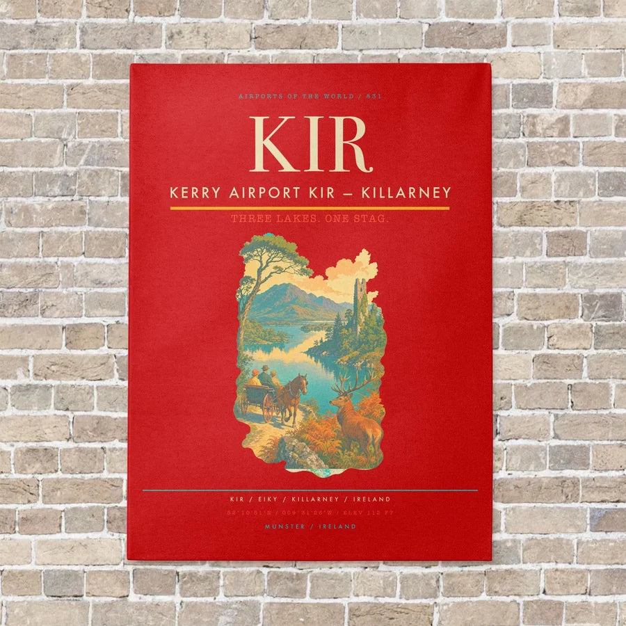 Kerry Airport KIR — Killarney vertical canvas print - no frame - red background