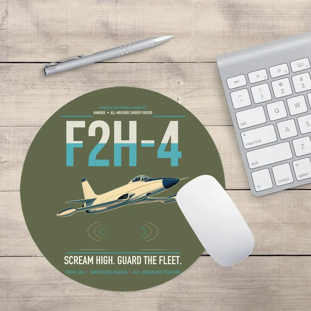 F2H-4 Banshee design on green army round mouse pad