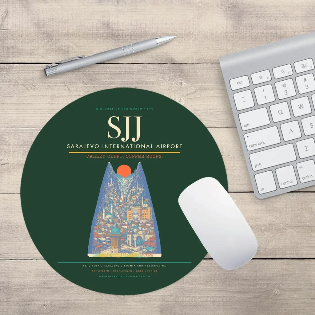 Sarajevo International Airport SJJ Mouse-Pad Round - Dark Green