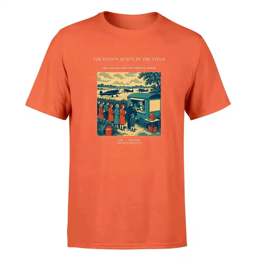 VINTAGE G4522 - The Ration Queue By The Field - Premium T-Shirt design on orange premium t shirt