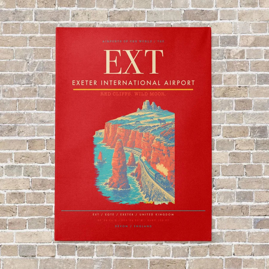 Exeter International Airport EXT vertical canvas print - no frame - red background