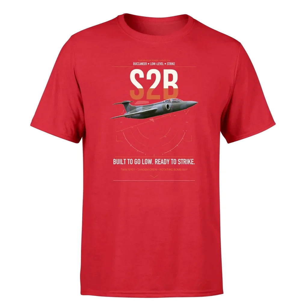 Blackburn Buccaneer S2B design on red t-shirt, single-side print