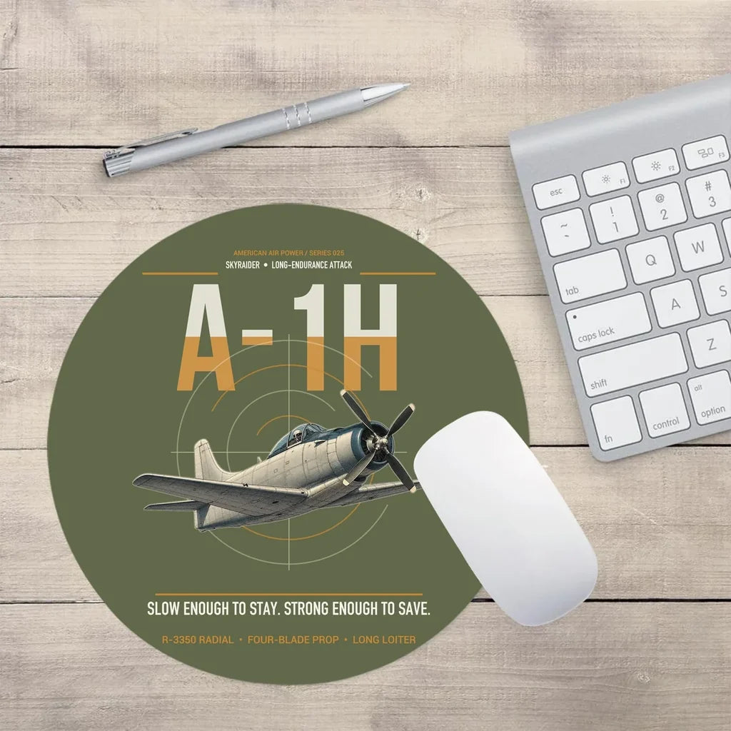 A-1H Skyraider design on green army round mouse pad