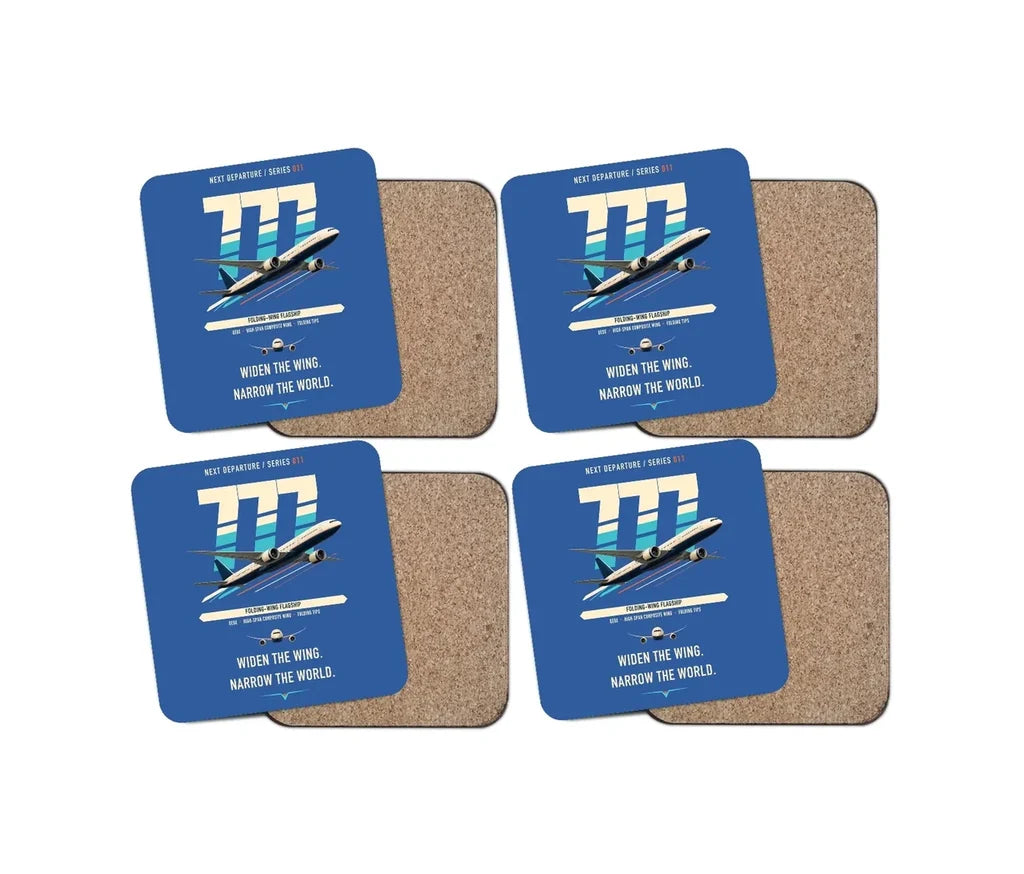 Boeing 777-9 design on blue 4 pieces set coaster