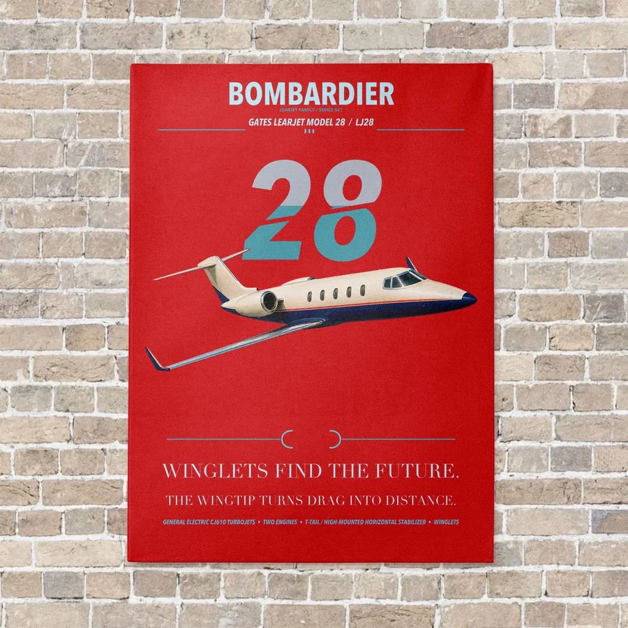 Bombardier Learjet 28 vertical canvas print - no frame - red background