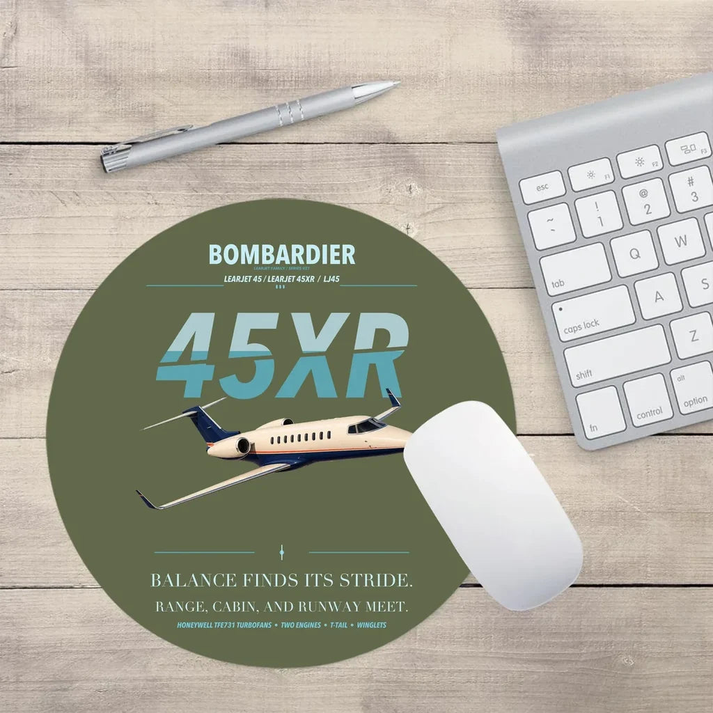 Bombardier Learjet 45XR design on green army round mouse pad