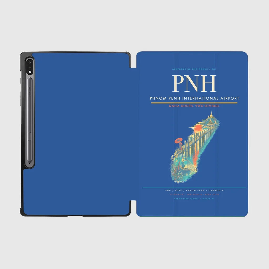 Phnom Penh International Airport (PNH) design on blue samsung tablet tablet case