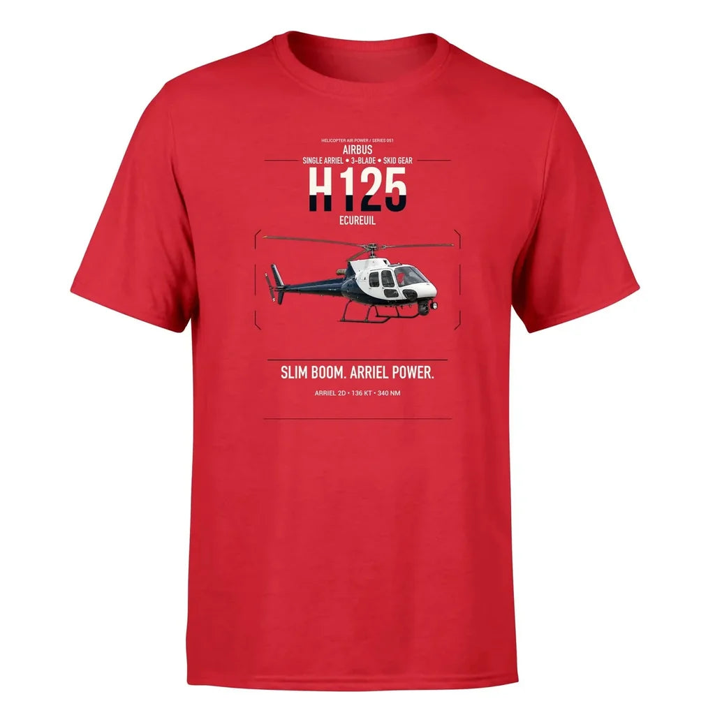 Airbus H125 design on red t-shirt, single-side print