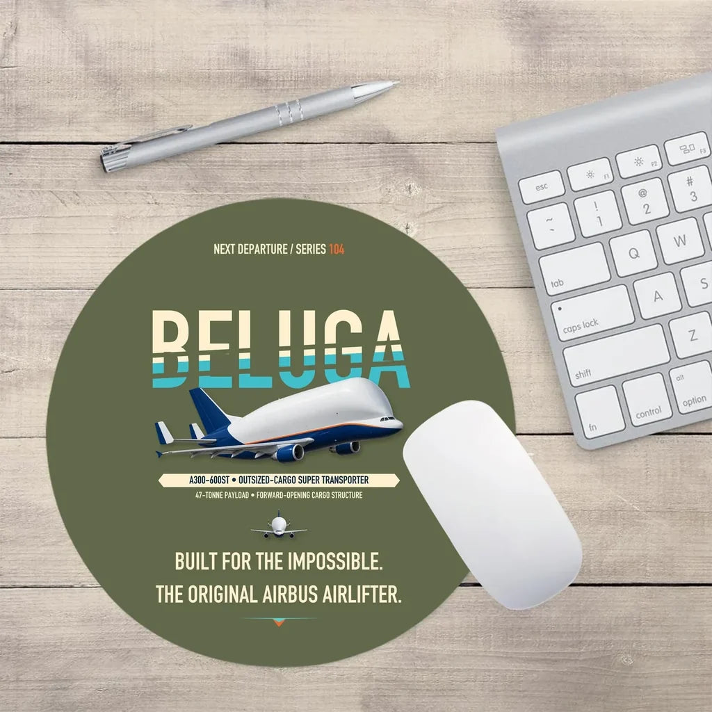 Airbus A300-600ST BelugaST design on green army round mouse pad