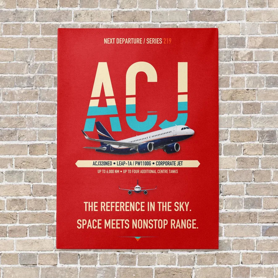 Airbus ACJ320neo vertical canvas print - no frame - red background