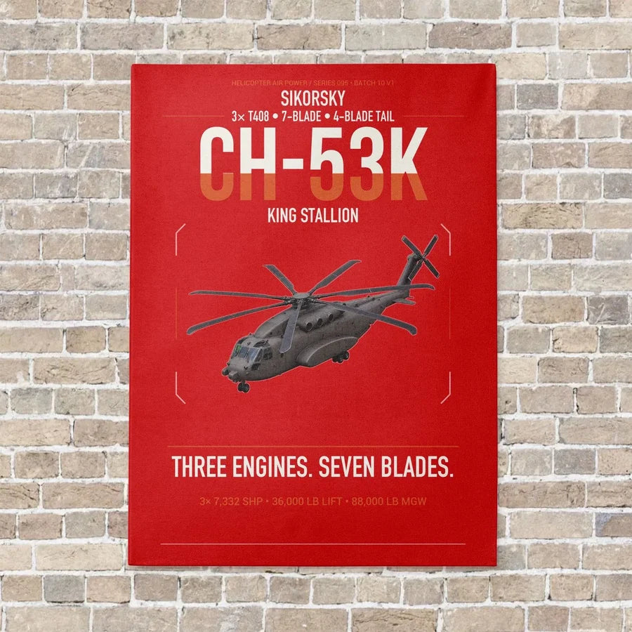 Sikorsky CH-53K King Stallion vertical canvas print - no frame - red background