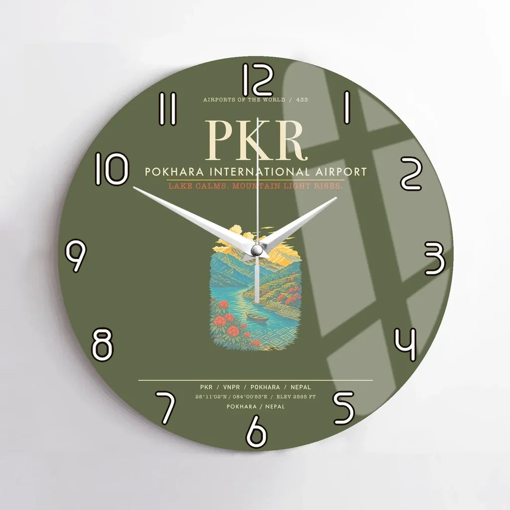 Pokhara International Airport PKR Wall-Clock No-Frame - Green Army