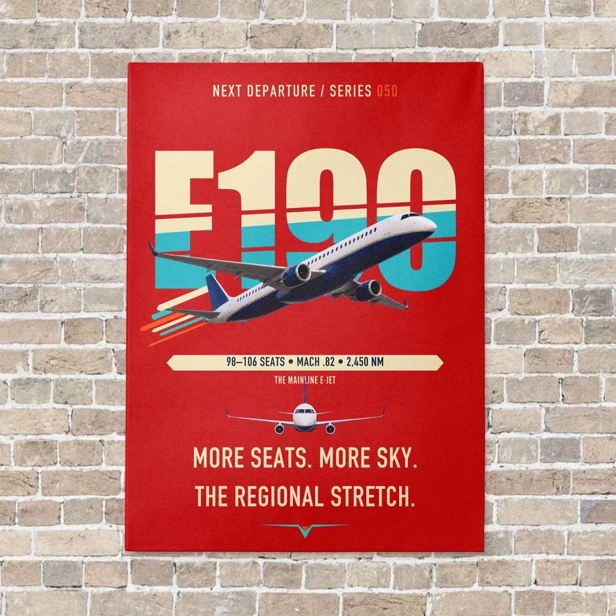 Embraer E190 vertical canvas print - no frame - red background