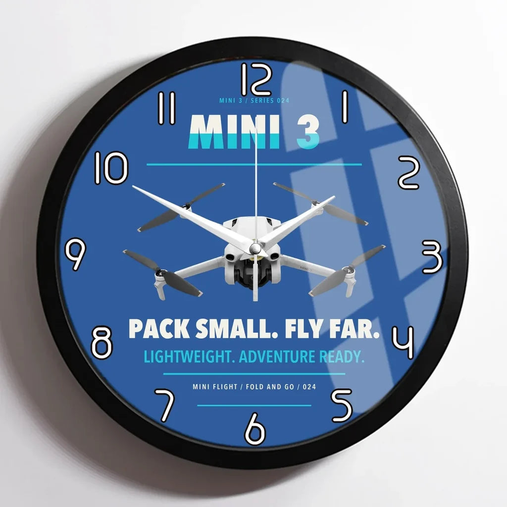 DJI Mini 3 design on blue framed wall clock