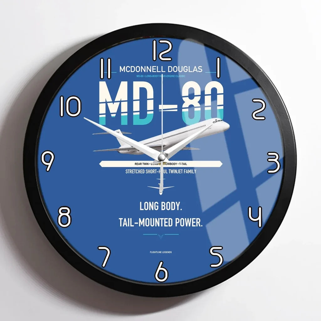 McDonnell Douglas MD-80 design on blue framed wall clock