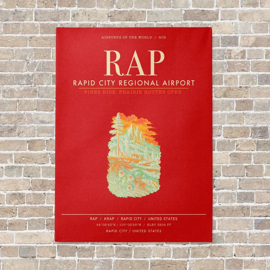 Rapid City Regional Airport RAP vertical canvas print - no frame - red background