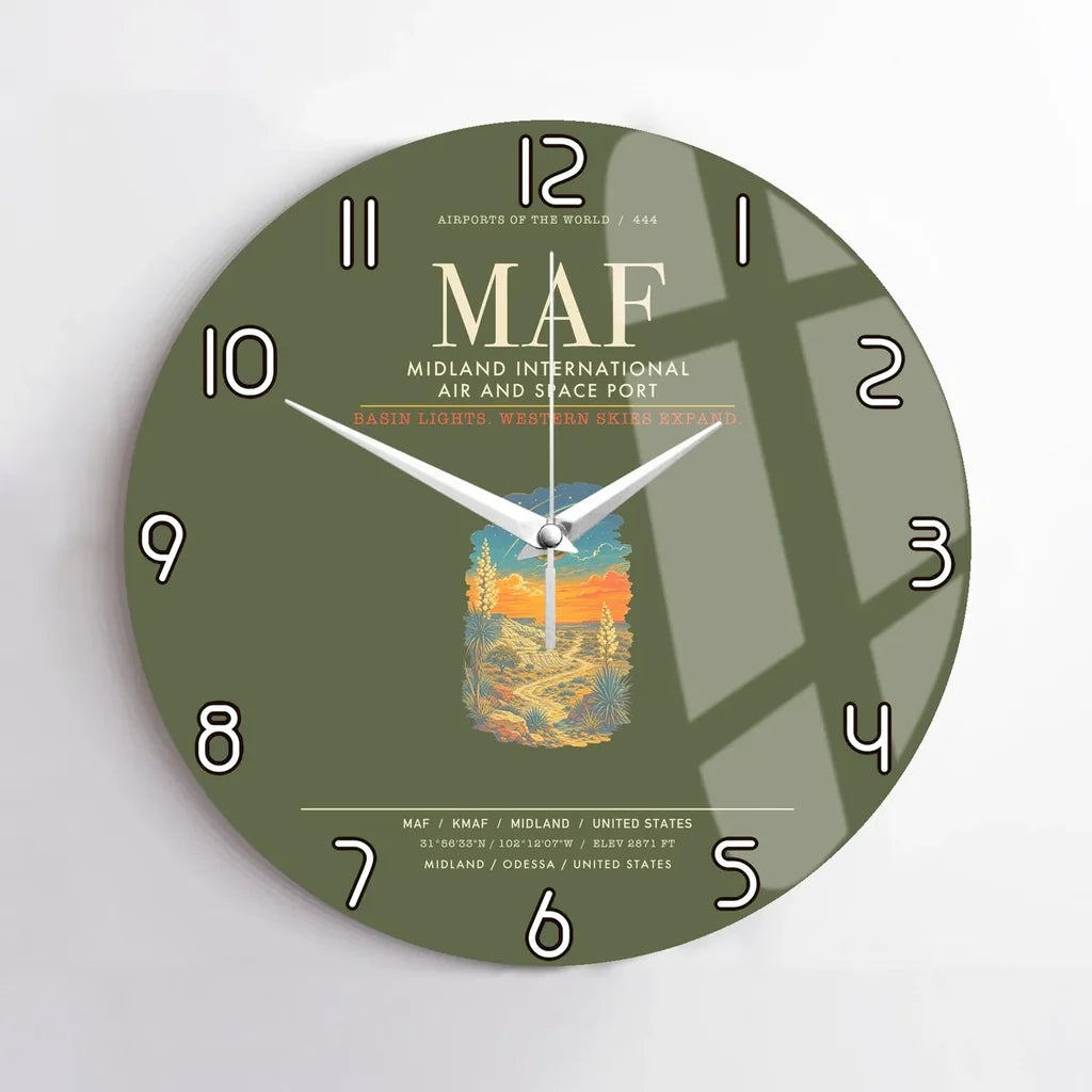 Midland International Air and Space Port MAF Wall-Clock No-Frame - Green Army