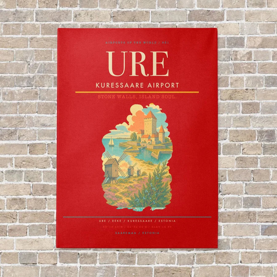 Kuressaare Airport URE vertical canvas print - no frame - red background