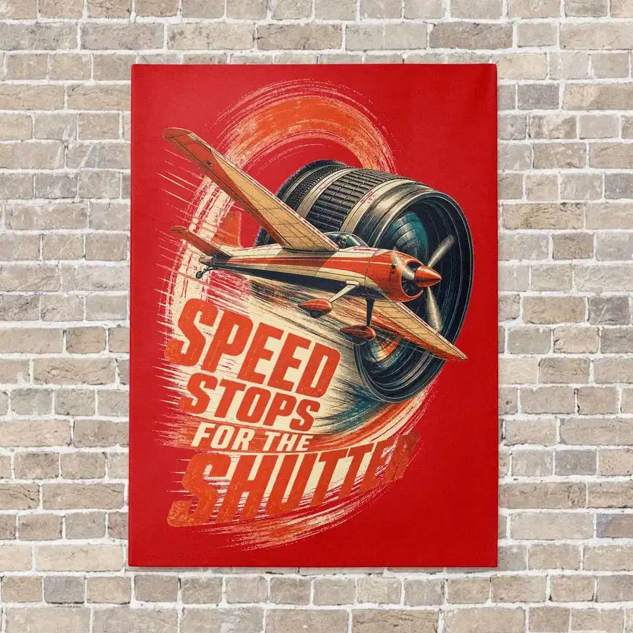 Speed Stops For The Shutter vertical canvas print - no frame - red background