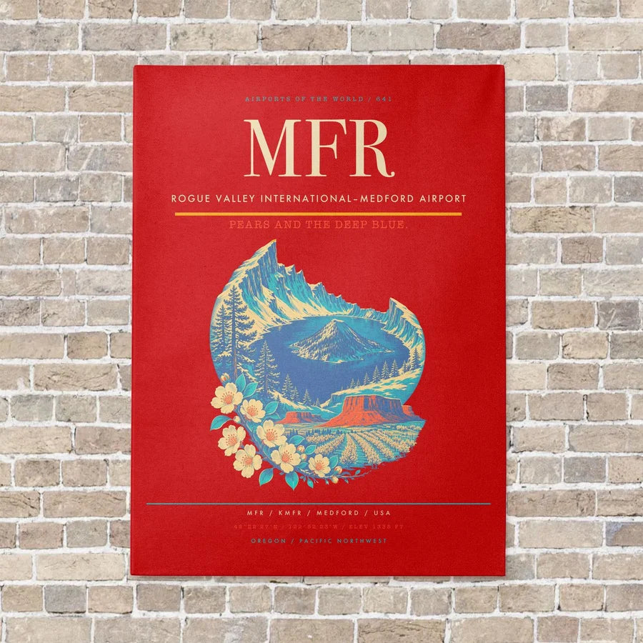 Rogue Valley International–Medford Airport MFR vertical canvas print - no frame - red background