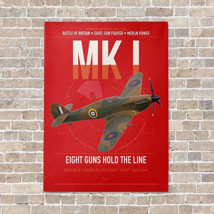 Hawker Hurricane Mk I vertical canvas print - no frame - red background