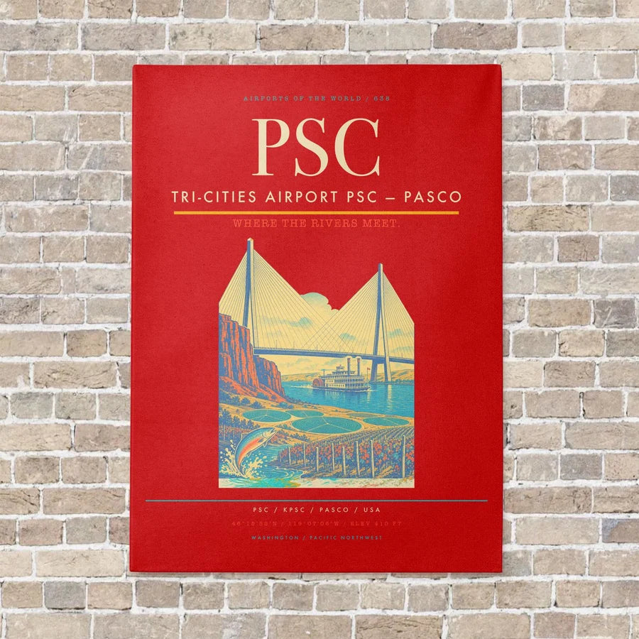 Tri-Cities Airport PSC — Pasco vertical canvas print - no frame - red background