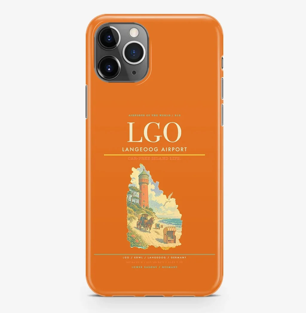 Langeoog Airport (LGO) design on orange iPhone 16 Pro MagSafe case