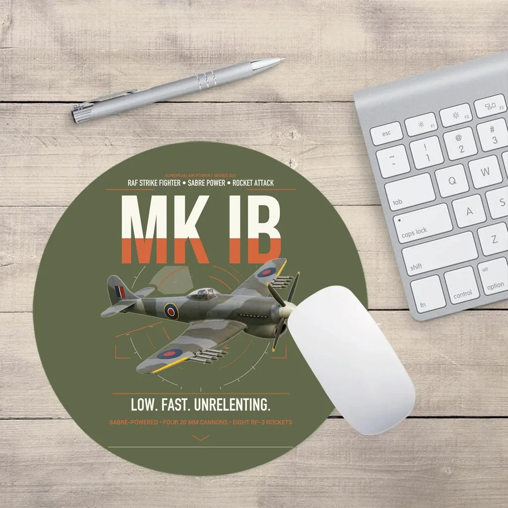 Hawker Typhoon Mk IB design on green army round mouse pad