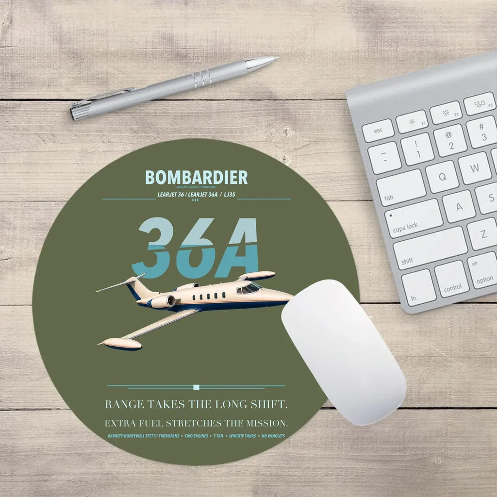 Bombardier Learjet 36A design on green army round mouse pad