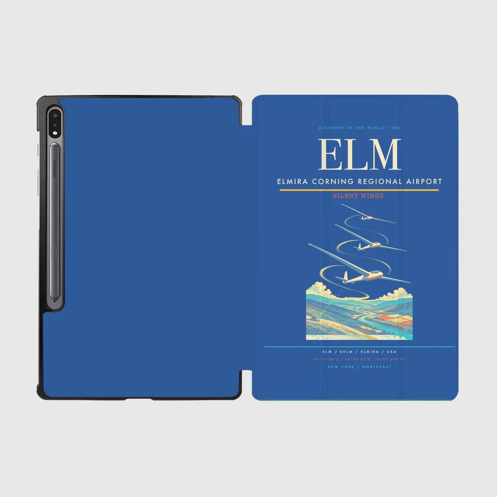 Elmira Corning Regional Airport (ELM) design on blue samsung tablet tablet case