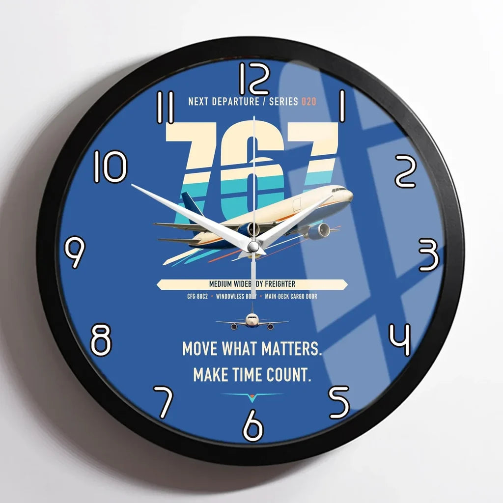 Boeing 767-300F design on blue framed wall clock