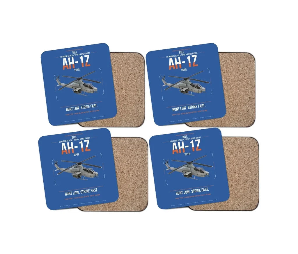 Bell AH-1Z Viper design on blue 4 pieces set coaster