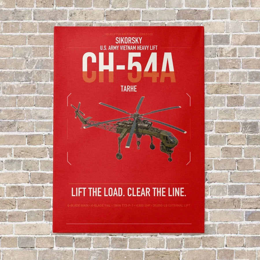 Sikorsky CH-54A Tarhe vertical canvas print - no frame - red background
